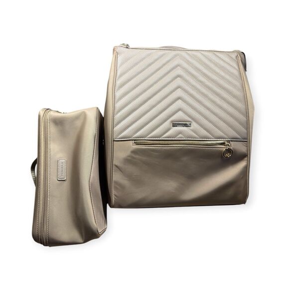 MinkeeBlue Leather Beige Backpack Lunch Bag Compartment School Travel Bag main image 12
